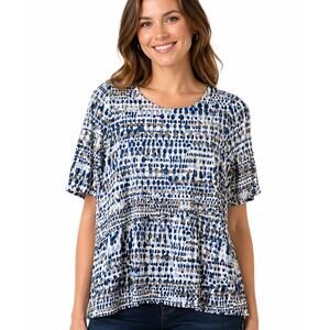 Chico's Tiered Ruffle Short Sleeve Blue Beige White Size 1 Medium